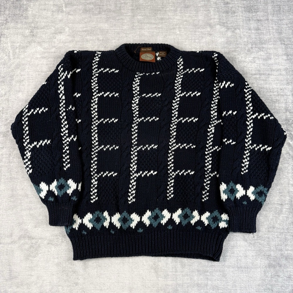 Rough Weather Casualwear Sweater Mens Medium Blue Vintage 90s Cable Knit Grandpa